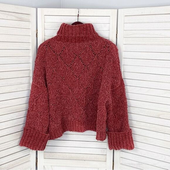 POL Chenille Chunky Knit Turtleneck Crop Pullover Maroon Red Medium - Picture 9 of 13